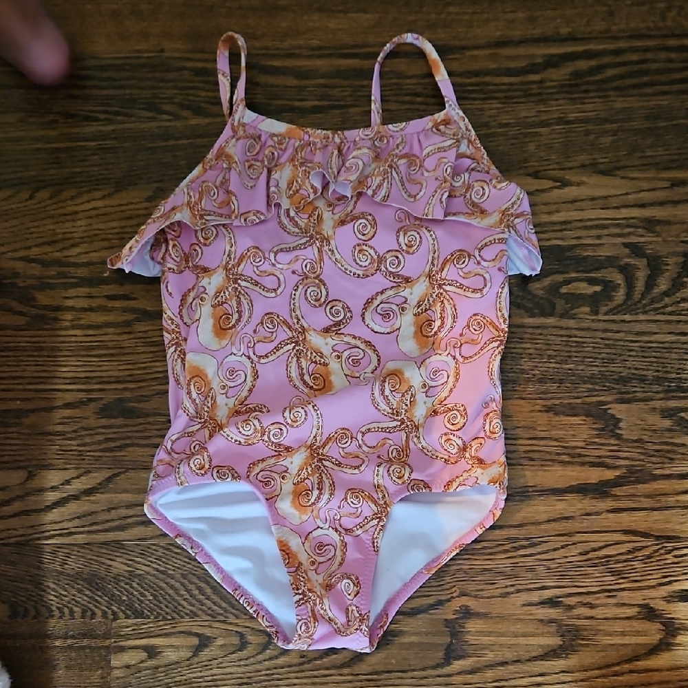 Garnet Hill Kids Swim One Piece in Pink and Orange